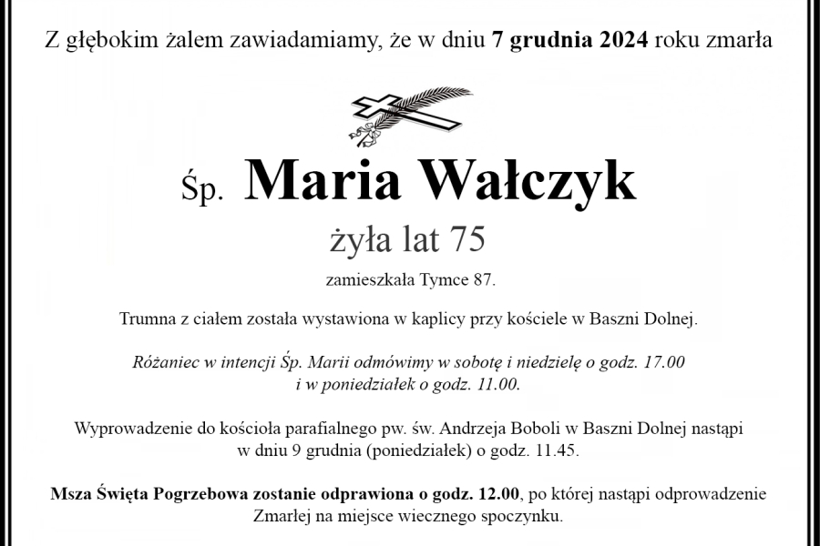 Zmarła Maria Wałczyk [75 lat]